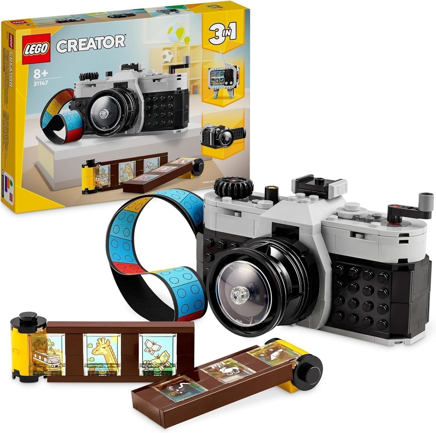 LEGO Creator 3In1 retro kameralegetøj, videokamera, tv-apparat, skrivebordsdekorationer til børn eller soveværelsestilbehør, fotografigaver til piger og drenge 8 år 31147 Byggesæt Besuche den LEGO-Store Single