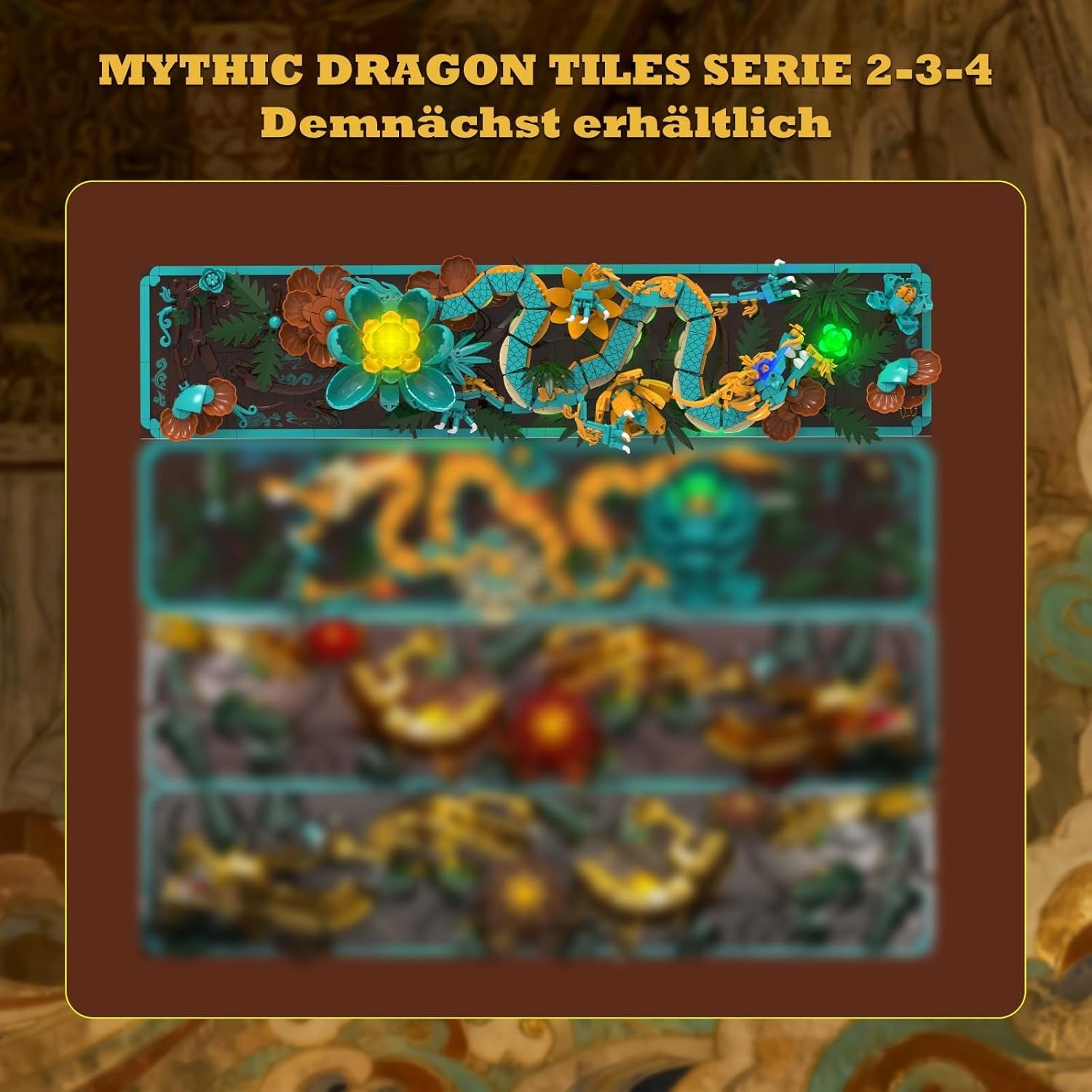 Mytisk drageflisebyggesæt til voksne, 3D Divine Loong Art byggelegetøj med LED-lys og blomster, DIY Dragon Relief Model Kit, kreative gaver og dekorationer (1676 stykker)