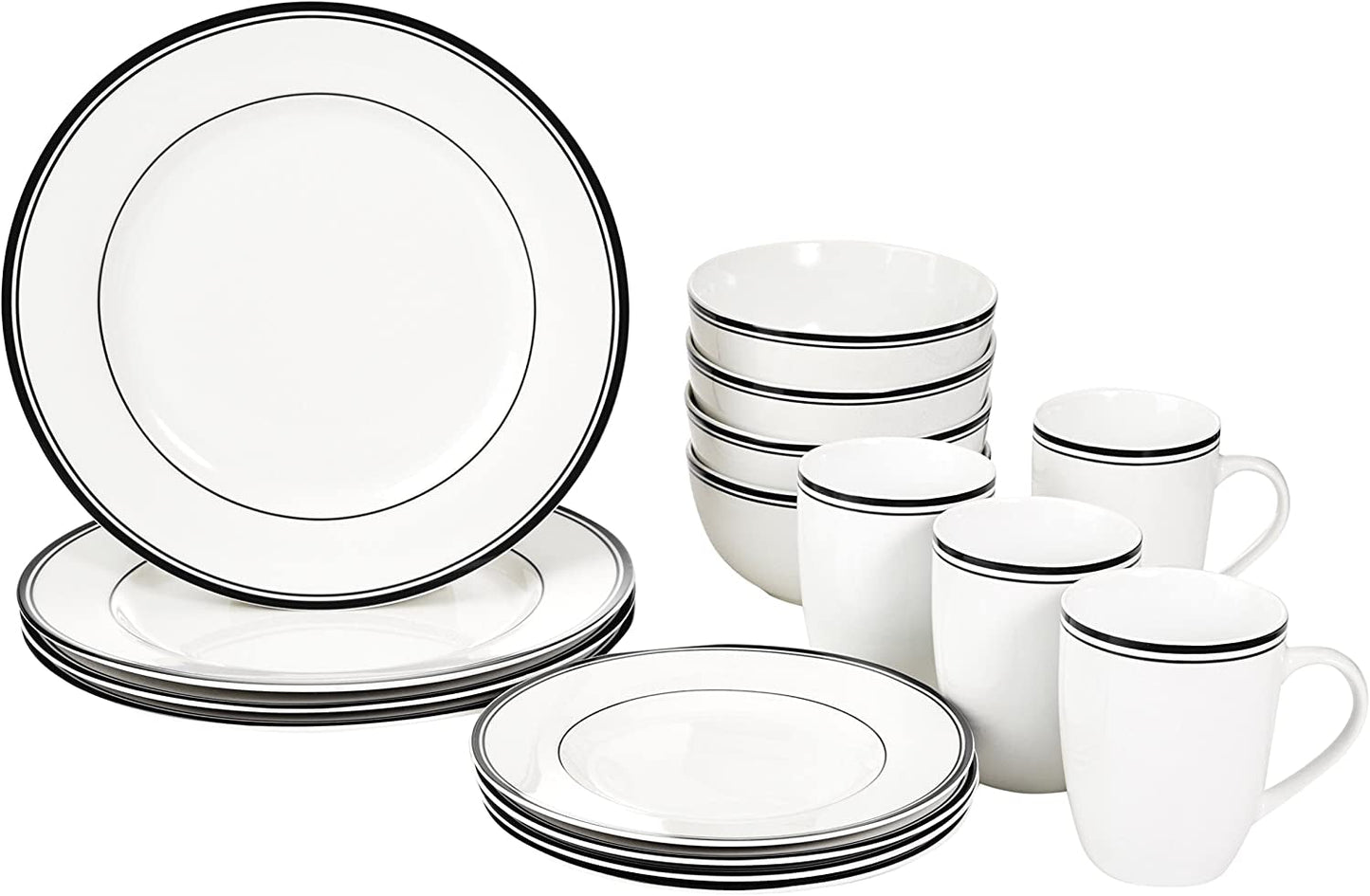 Amazon Basics Coffee Black Rim 16-delt porcelænssæt til 4