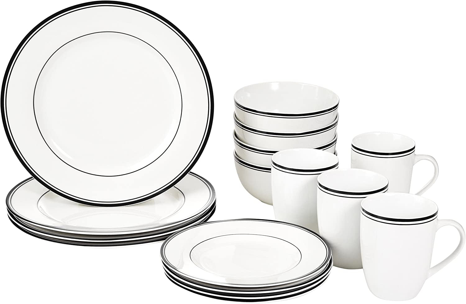 Amazon Basics Coffee Black Rim 16-delt porcelænssæt til 4