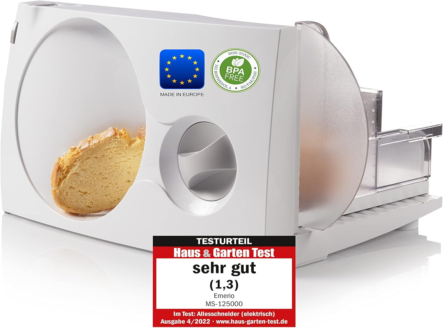Emerio All Purpose Slicer "Made in EU" MS-125000, klinge i rustfrit stål fremstillet i Tyskland, justerbar 0-17 mm, 100 W makuleringsmaskiner og skæremaskiner Naty Shop Single White