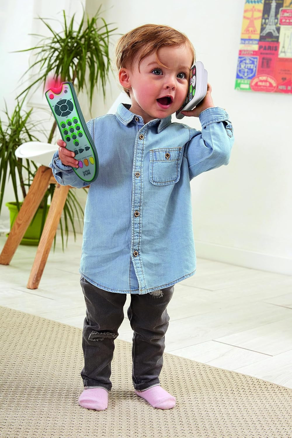 My Duo højteknologisk telefon + fjernbetjening - 1 tresproget fransk/engelsk/spansk fjernbetjening og 1 ultrarealistisk telefon - Multi-aktivitets læringslegetøj fra 12 år gammelt legetøj Bebe Naty Shop