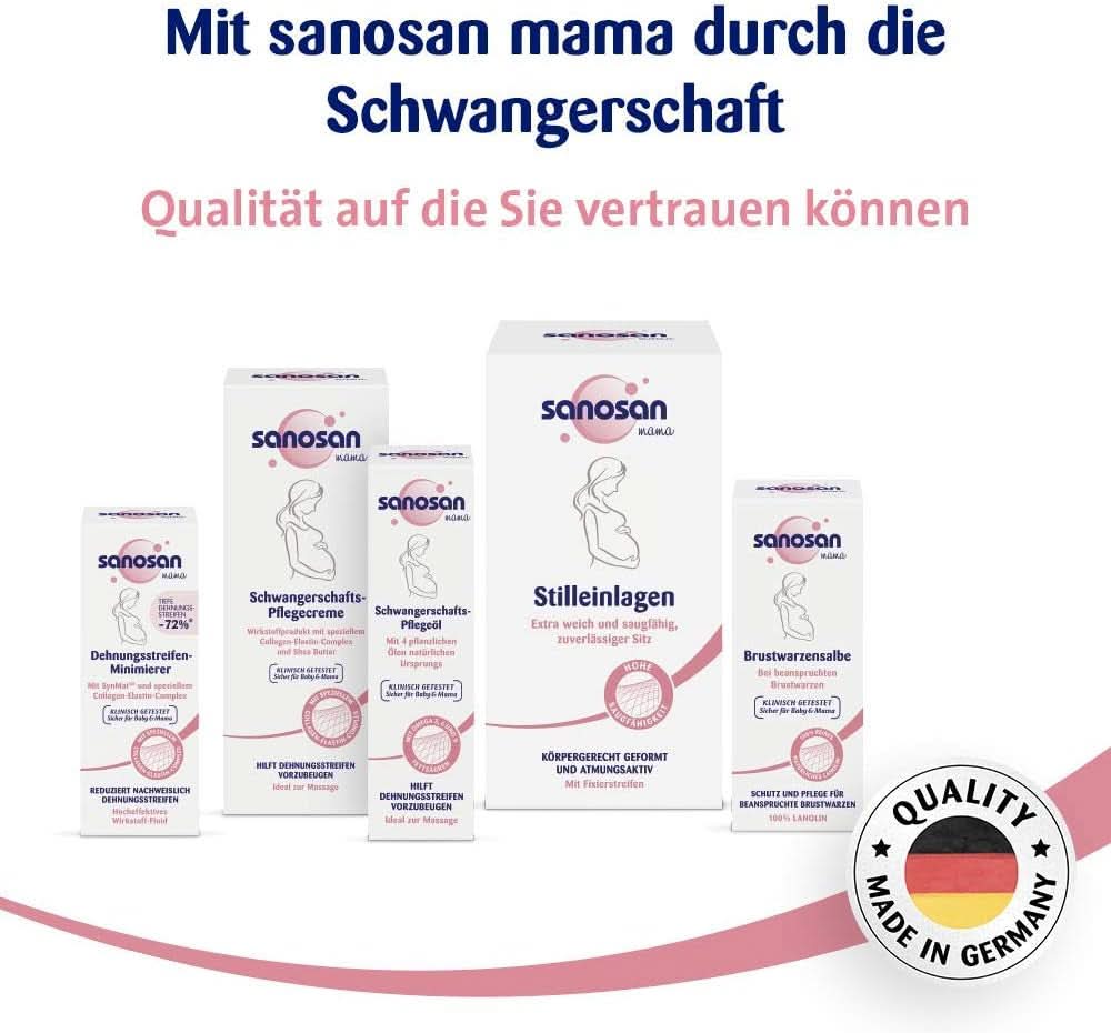Sanosan Stretch Mark Minimiser, klinisk testet - bevist at reducere strækmærker efter graviditet, uden paraffinolie, farvestoffer, silikoner, 75 ml Kosmetik og skønhed Naty Shop