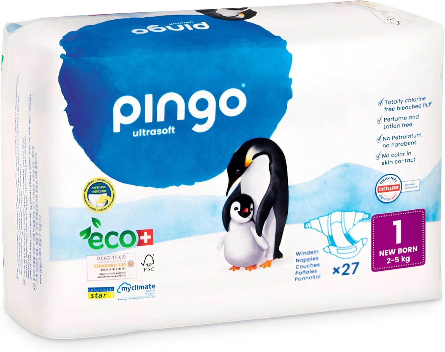 Økologiske bleer str. 1 nyfødt (2-5 kg), 1 pose med 27 bleer