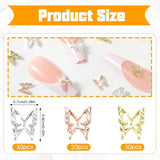 80 stk 3D Butterfly Nail Charms Legering Sommerfugl Guld Sølv Glitter Negle Art Decorations Negle Smykker Tilbehør DIY Manicure til kvinder