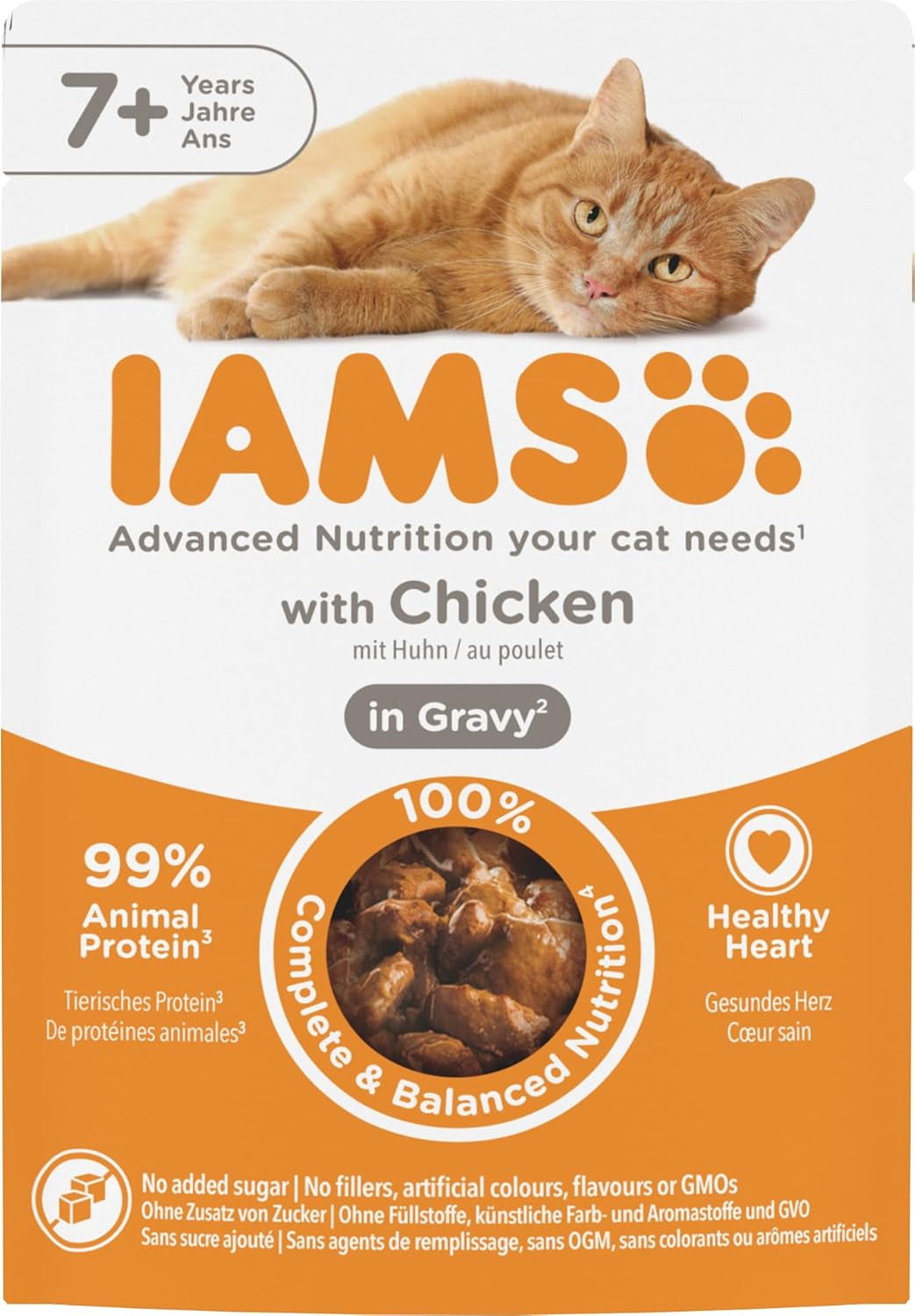 IAMS Delights våd kattefoder med kylling i sauce til seniorkatte på 7 år og derover - Prøvestørrelse, individuel pose, 1 x 85 g