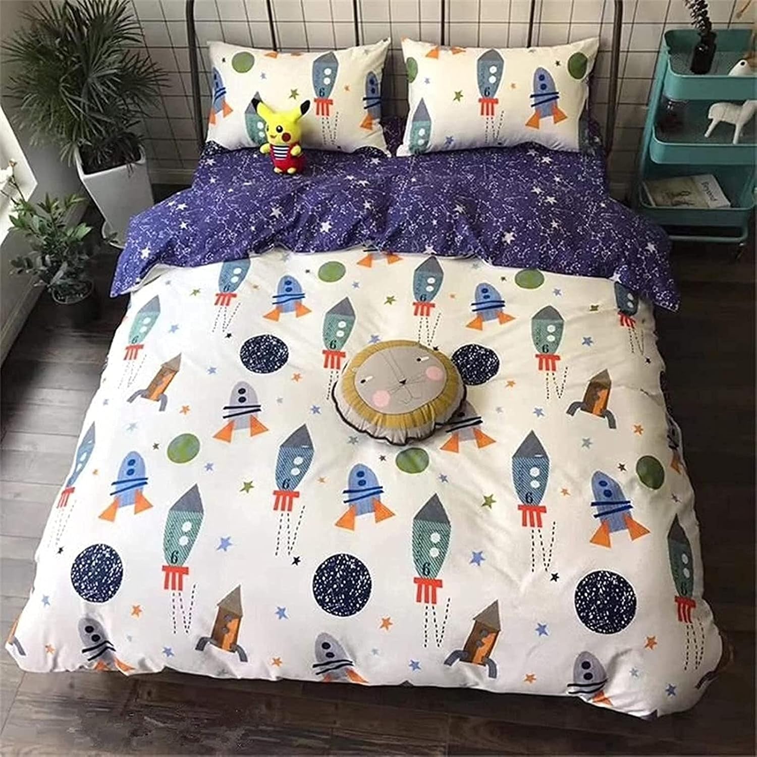 Børnesengetøj, raketter og planeter, vendbart design, bomuld Sengetøj - børn Naty Shop