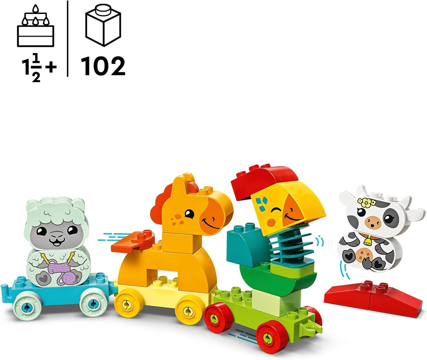 LEGO DUPLO Dyretog, Legetøjstog med hjul, Kreativ bygning og genopbygning af dyrefigurer, Pædagogisk legetøj til småbørn, Fødselsdagsgave til dyreelskere Piger og drenge 1½ år 10412 Byggesæt Besuche den LEGO-Store