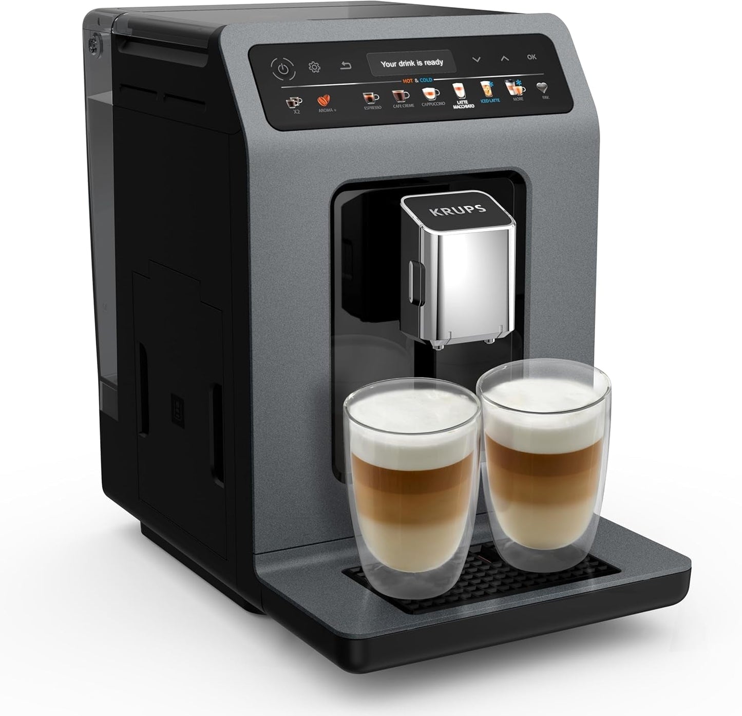 KRUPS Evidence One automatisk espressomaskine med mælkeslange, one-touch cappuccino, 12 specialdrikke, 2-kopps funktion, farvedisplay, espressomaskine, TÜV certifikat, sort, EA895N10