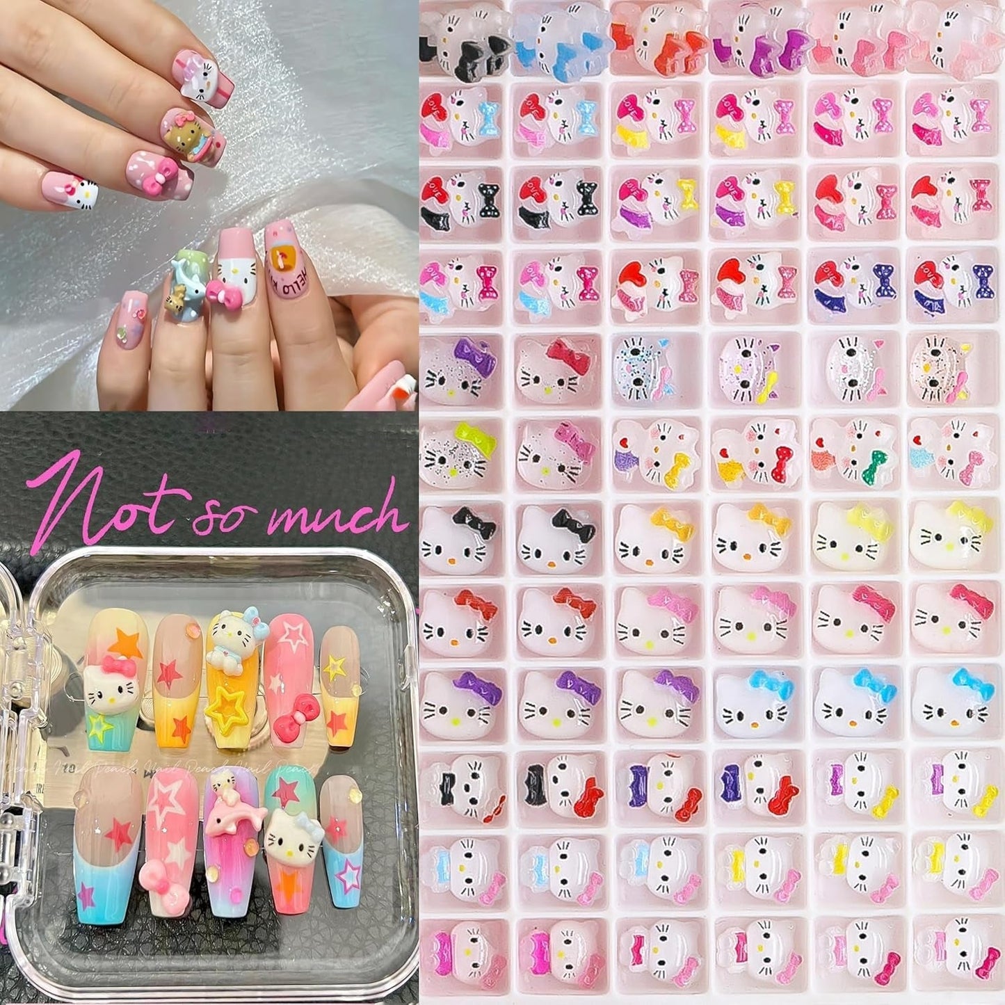 3D-katte-negleklistermærker, negleglimmer, pailletter, harpiks-negleklistermærker, neglesten, diamanter til neglekunst, inklusive rhinestone-neglevoksstift (farverig kat)