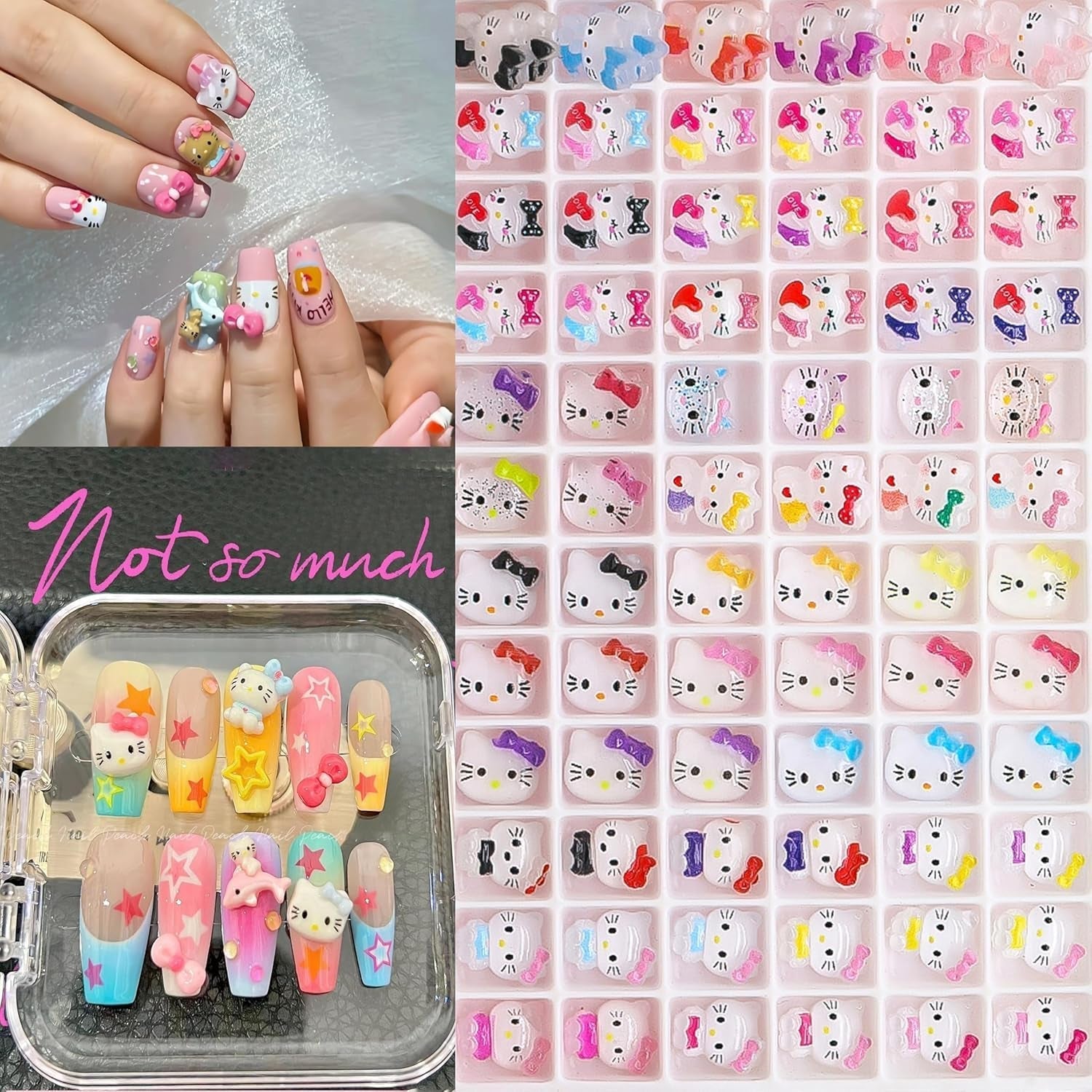 3D-katte-negleklistermærker, negleglimmer, pailletter, harpiks-negleklistermærker, neglesten, diamanter til neglekunst, inklusive rhinestone-neglevoksstift (farverig kat)