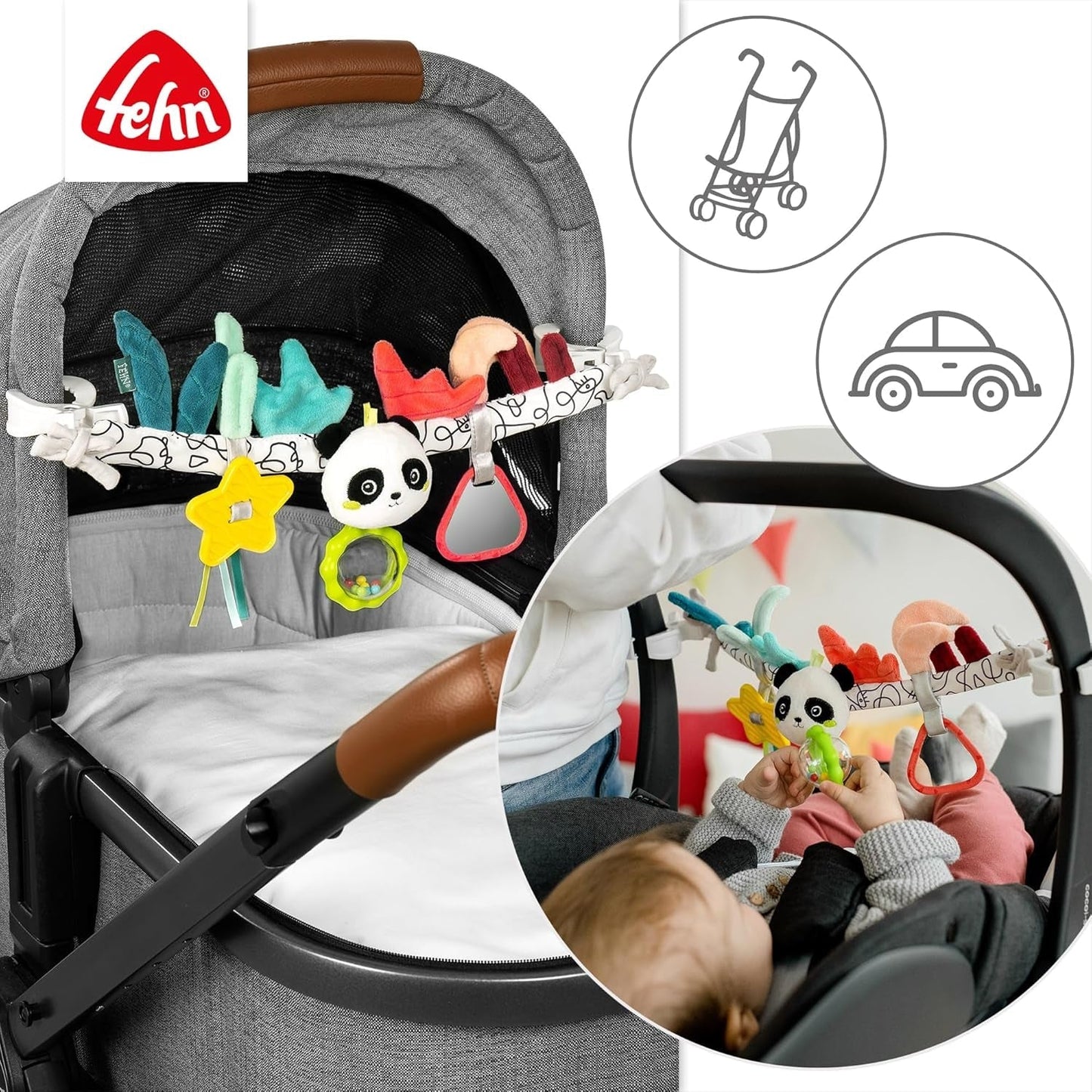 Fehn babymobilkæde Panda Baby Mobile - babymobilkæde med søde figurer - fleksibelt hængende babylegetøj - barnevognslegetøj til babyer og småbørn fra 0+ måneder Babylegetøj Naty Shop