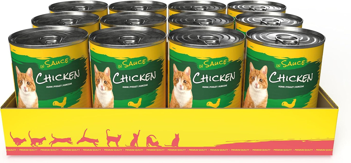 JosiCat Kylling i Sauce (12 x 415 g) | Voksen | Premium vådfoder til voksne katte | Kylling i sauce | Vitamin D3 og E | Drevet af JOSERA | Vådfoder til katte | Komplet mad | Pakke med 12