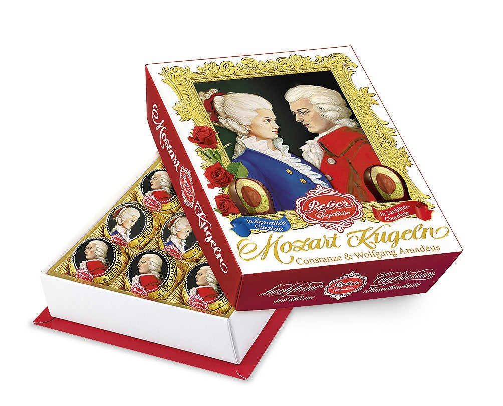 Reber Mozart kugler med mørk chokolade, pakke med 6 med marcipan og nougat, vegansk - 1 x 120 g