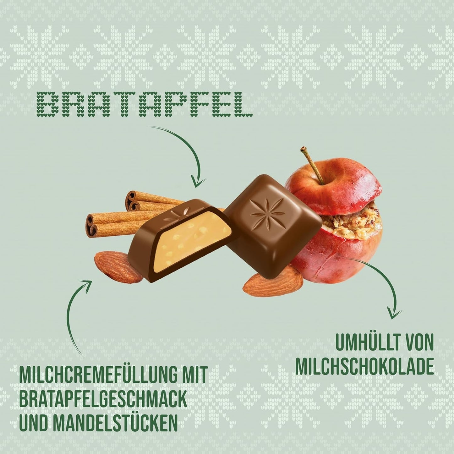 Schogetten Vinterudgave med modne æbler I Chokoladebar 100g I med mælkechokolade og i praktiske individuelle stykker