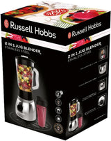 Russell Hobbs Standmixer 2-I-1 [1,5L Glasbehälter Mixer & 0,6L Mini Smoothie Maker -To-Go-Trinkflasche Inkl. Deckel] Spülmaschinenfest, Impuls-/Ice-Crush Funktion, Becher BPA Frei, Edelstahl 23821-56 Kitchen Naty Shop