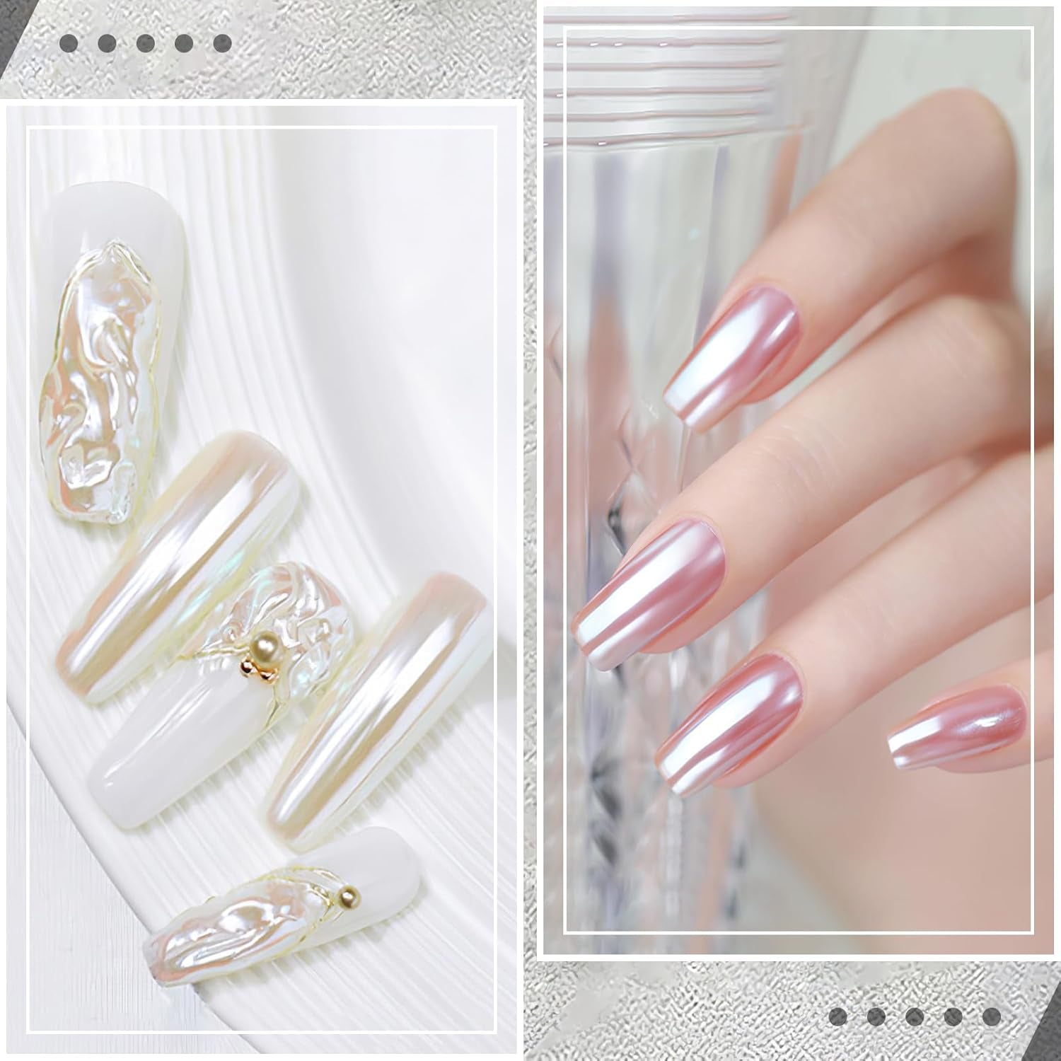 2 Schachteln Weiße Perle Chrom Nagelpuder - Transparent Aurora Ice Shimmer Chrome Pigment Pulver Für Nägel, Glaseret Donut Glitzerpuder Negle Spiegeleffekt-Glitter Nagelkunst-Pulver Für Diy-Salon