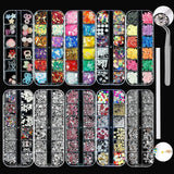 10 æsker til negle-rhinestones-sæt, multifunktionelt tilbehør med 1 pincet, dekorative diamanter, krystaller, perler, ædelstene, farverige, blandede, hesteøjne, metalliske sten, til DIY-neglekunstdekorationer