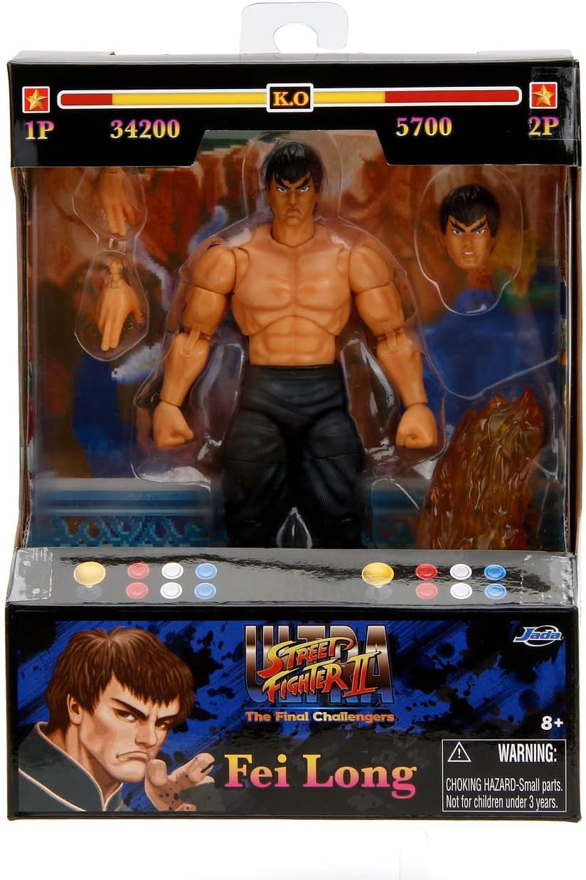 Jada Toys Street Fighter Figur Guile (15 Cm) - Street Fighter 2: The Final Challengers samleobjekt bevægelig actionfigur med alternativt hoved, hænder og tilbehør, alder 13+ Actionfigurer Naty Shop Fei-Long