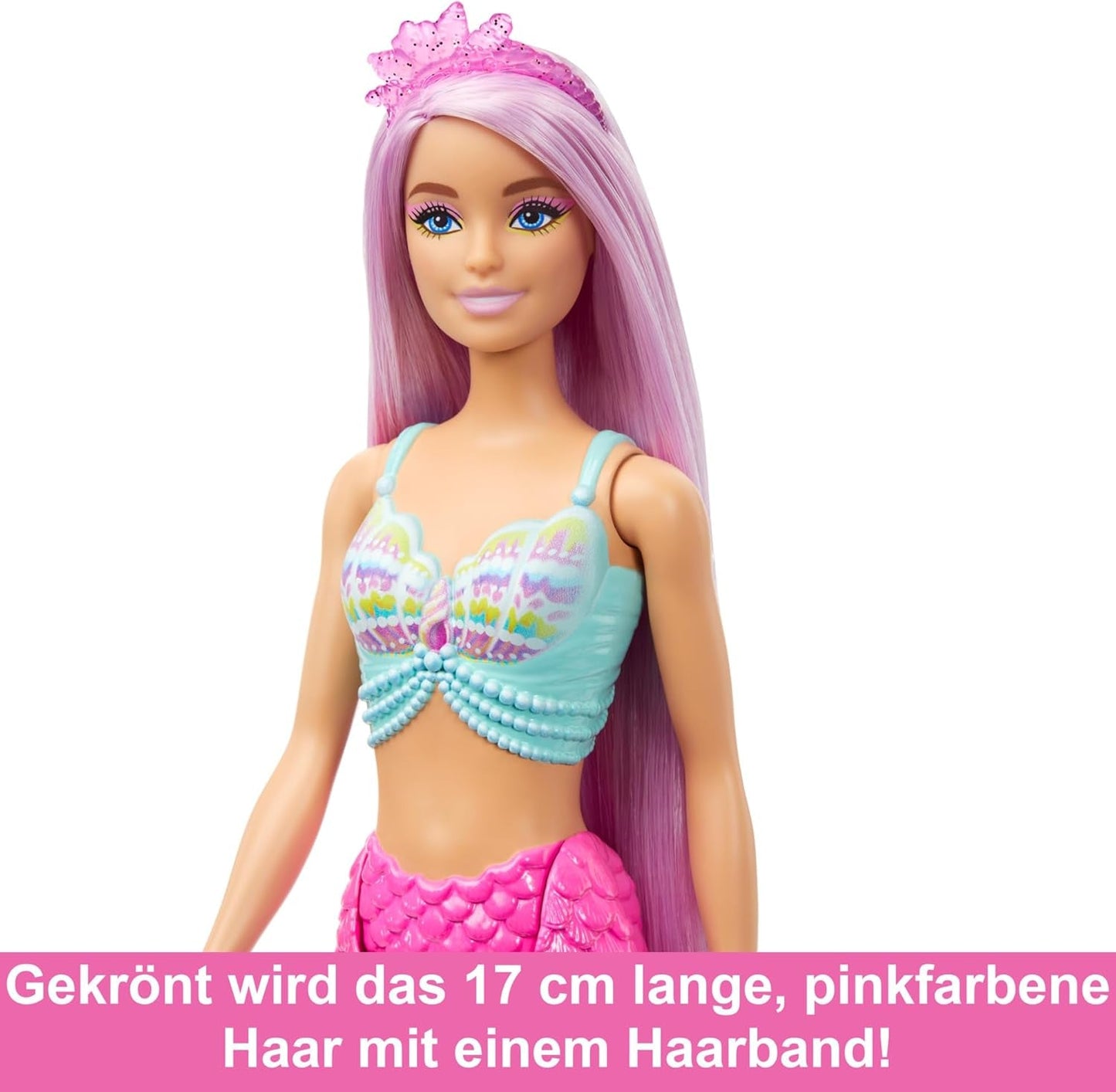 Barbie Havfruedukke - med langt lyserødt hår og individuelt stylingtilbehør, inklusive børste, smuk kammuslingspids og lyserød halefinne, til alderen 3 og opefter, HRR00