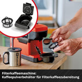 Trådløs espressomaskine Einhell TE-CF 18 Li-Solo Power X-Change (18 V, 240 ml vandtank, til filterkaffe og kaffekapsler, bærehåndtag, inkl. kaffekop med låg, uden batteri)