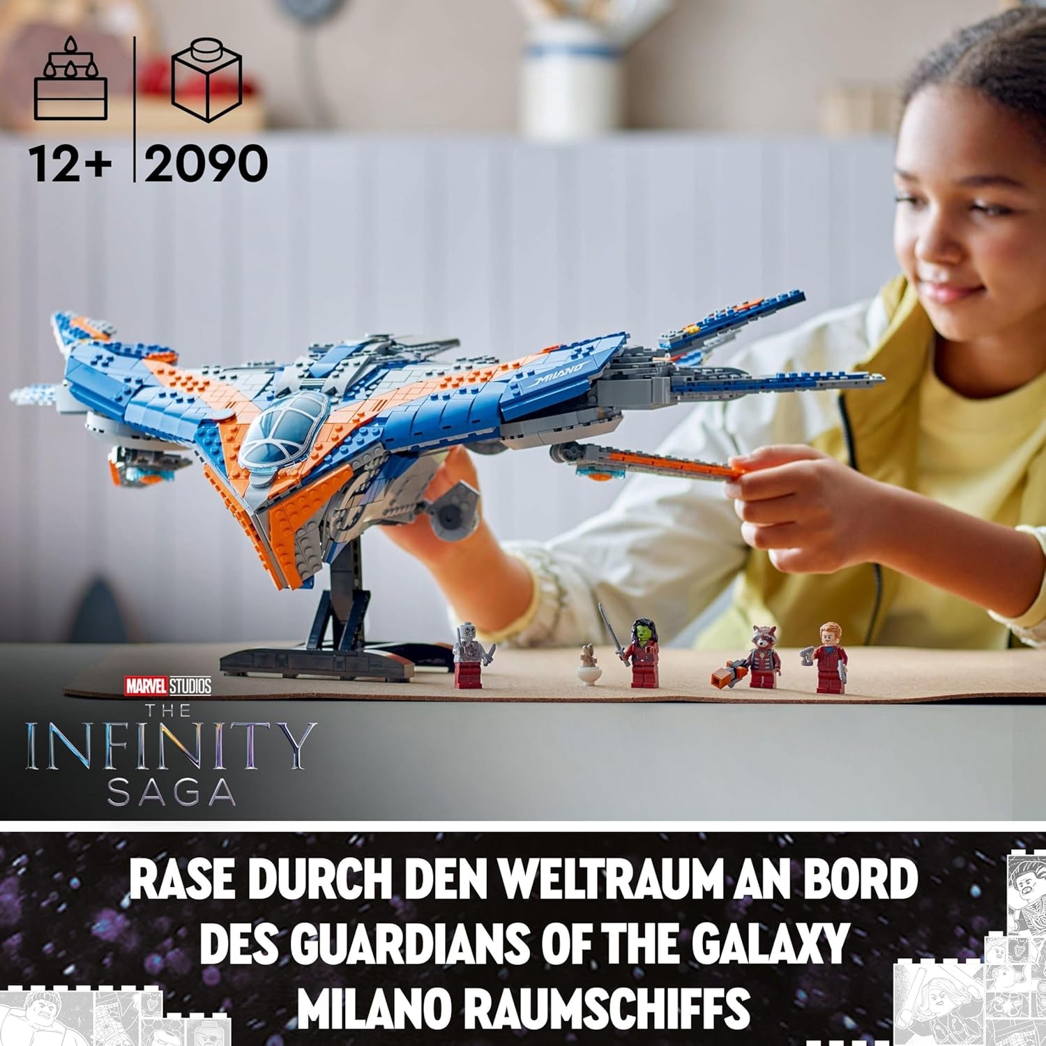 LEGO Marvel Guardians of the Galaxy: The Milano Building Spaceship Model with 4 Superhero Minifigures Avengers Flyer for Space Adventures Gave til drenge og piger 76286 Byggesæt Beuche den LEGO-Store