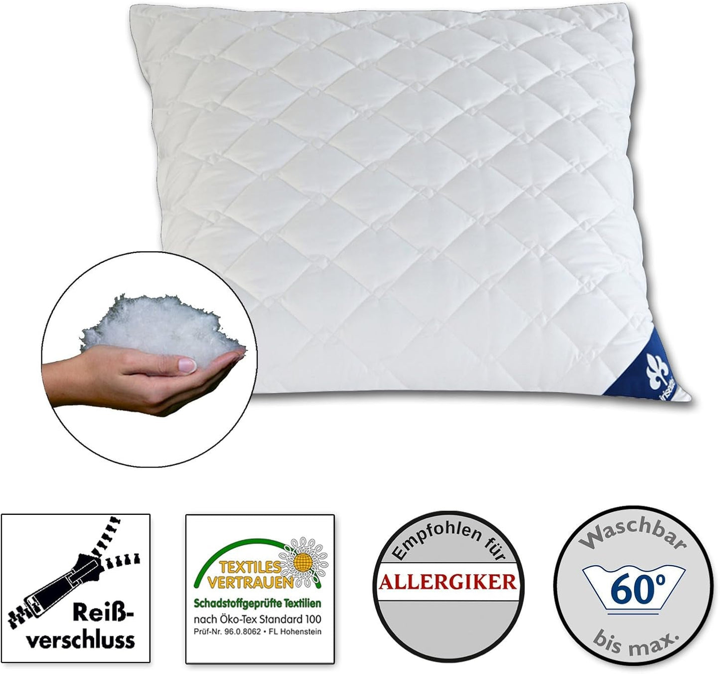 Irisette Micro Thermo pude - Made in Germany - Pude med aftageligt blødt mikrofiberbetræk, 40 X 80 Cm, Øko-Tex certificeret Naty Shop standard puder Enkelt 1 pakke-80 X 80 Cm
