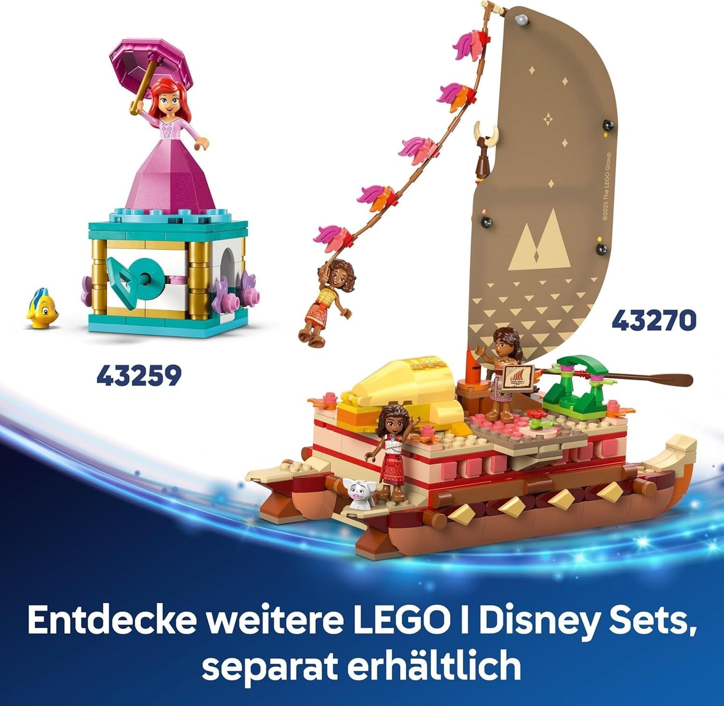 LEGO Ç€ Disney Moana 2: Moana's Adventure Raft - Legetøjsbåd med sejl, aftageligt dæk, lejrbål og 3 minidukker inklusive Loto og Moni - Gave til piger på 6+ og fans - 43270 Byggesæt Beuche den LEGO-Store