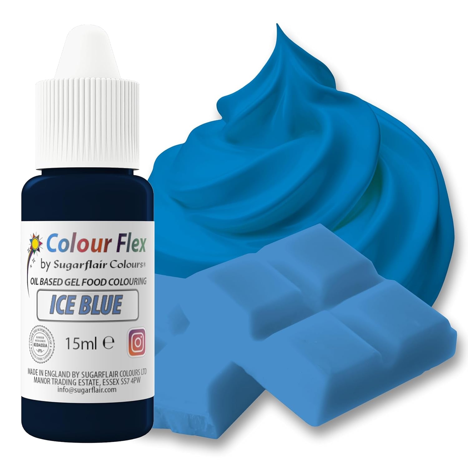 Sugarflair Colourflex oliebaseret fødevarefarve, kongeblå, højkoncentreret flydende fødevarefarve, madfarve til smørcreme, chokolade, dej, fondant, glasur og mere - 15 ml