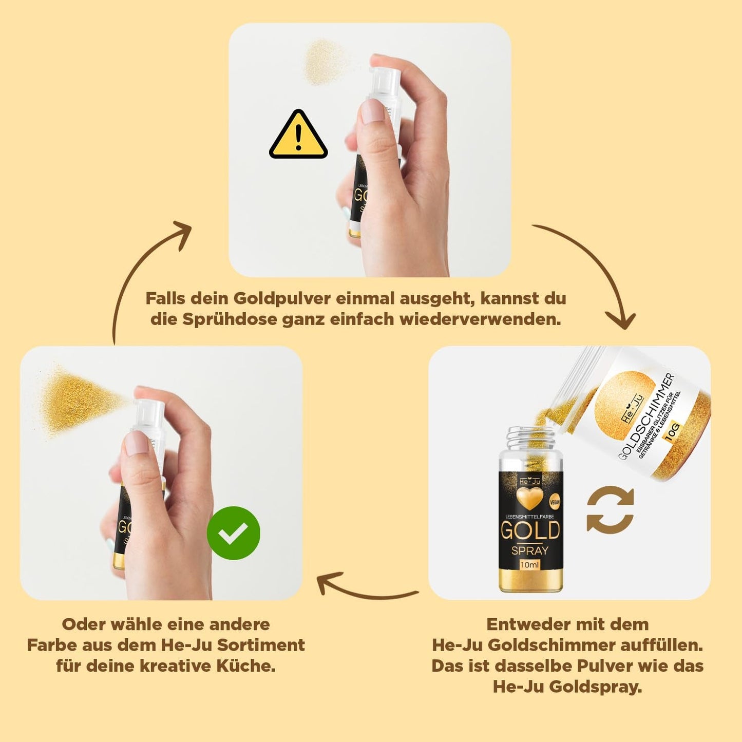 He-Ju Metallic Gold flydende madfarve 25 ml, spiselig glitter til drikkevarer og mad (Metallic Gold, 25 ml)