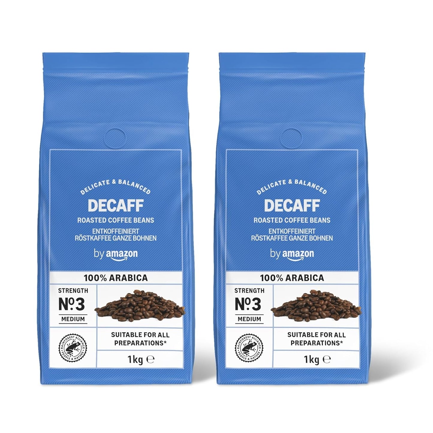 af Amazon Kaffeebohnen, entkoffeiniert, Lichte Röstung, 2 kg (2 Packungen mit 1 kg), Rainforest Alliance zertifiziert