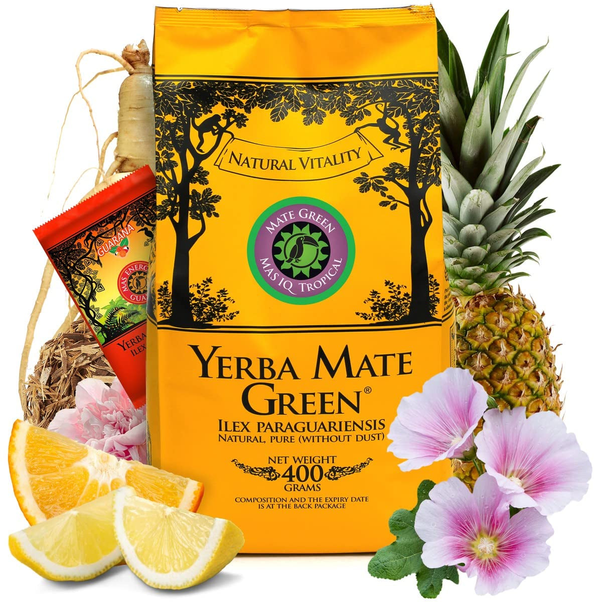 Yerba "Mas Iq Tropical" Brazilian Mate Tea 400G + 50 G Mas Energia Guarana | Frugtagtig mate te | Med ananas