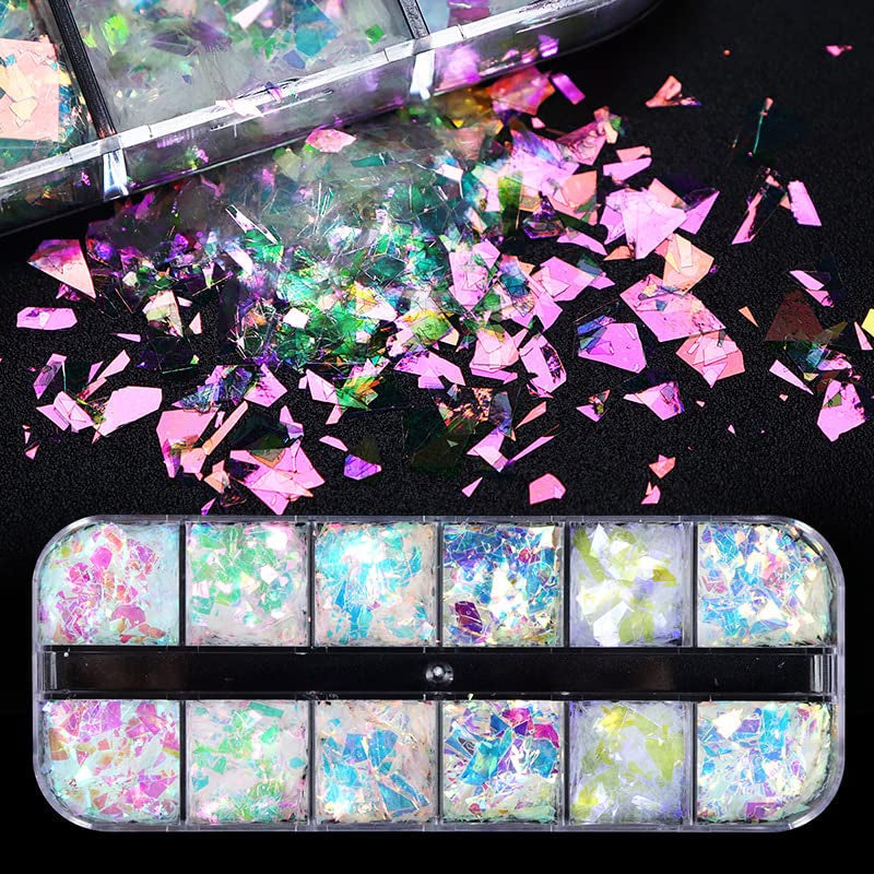 JMEOWIO Nail Glitter 12 Grids Havfrue Negle Art Decoration Accessories Negle Design