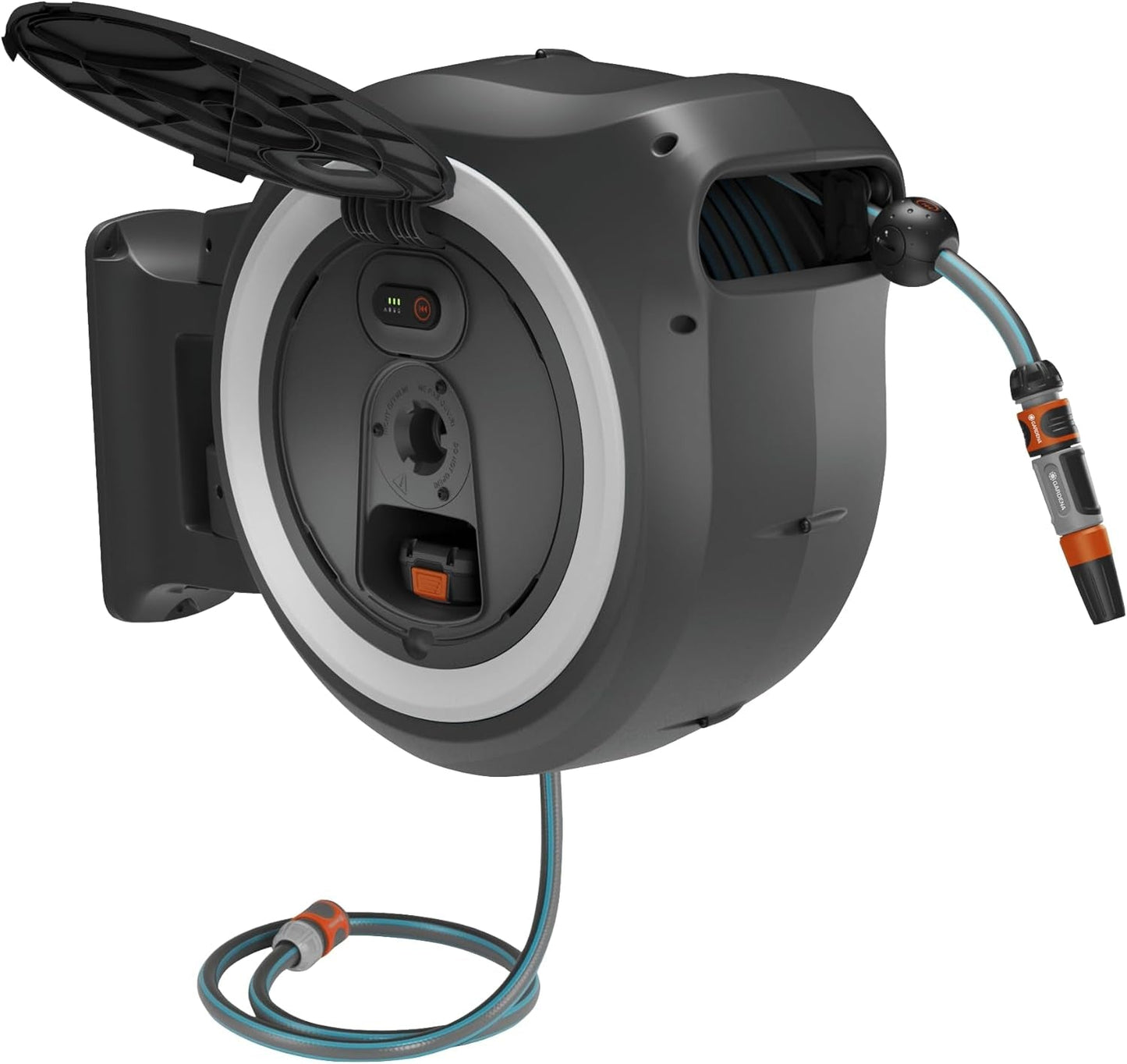 Gardena PowerRoll XXL Solo ledningsfri vægslangeboks: Automatisk slangetromle med 40 m haveslange, slangeføring og rullekontrol, batteridrevet, UV- og frostbestandig (18647-55)