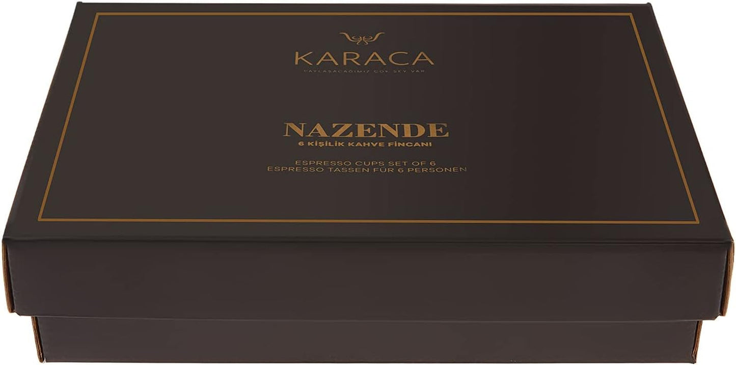 KARACA Nazende porcelæn espressokopsæt - 80 ml tyrkiske kaffekopper med underkopper, 12 stykker moderne kaffeservice med 6 kaffekopper og 6 underkopper, mokkakopper - hvid