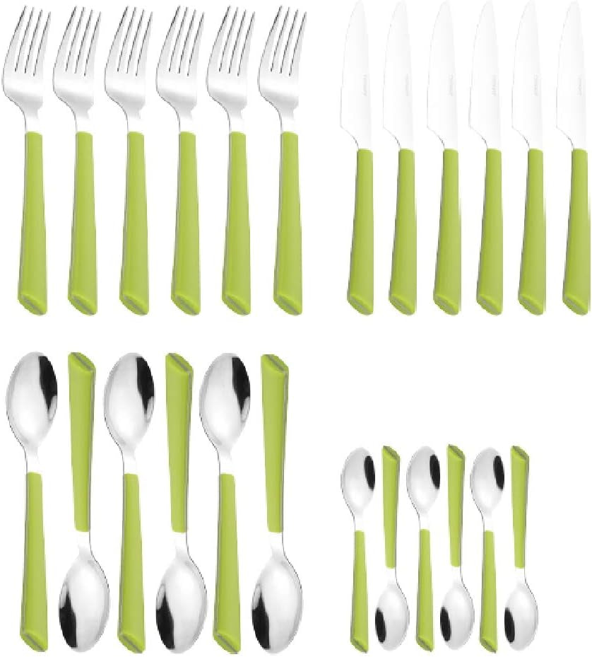 JANE bestik, poleret rustfrit stål 18/0, grønne plastikhåndtag, 24 stykker Kitchen Naty Shop