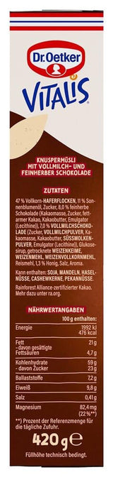 Dr. Oetker Vitalis KnusperPlus Dobbeltchokolade: Sprød müsli med mælk og mørk chokolade, pakke med 7 (7 x 450g)