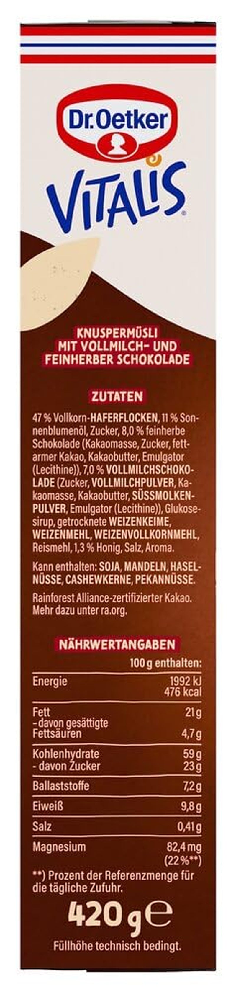 Dr. Oetker Vitalis KnusperPlus Dobbeltchokolade: Sprød müsli med mælk og mørk chokolade, pakke med 7 (7 x 450g)