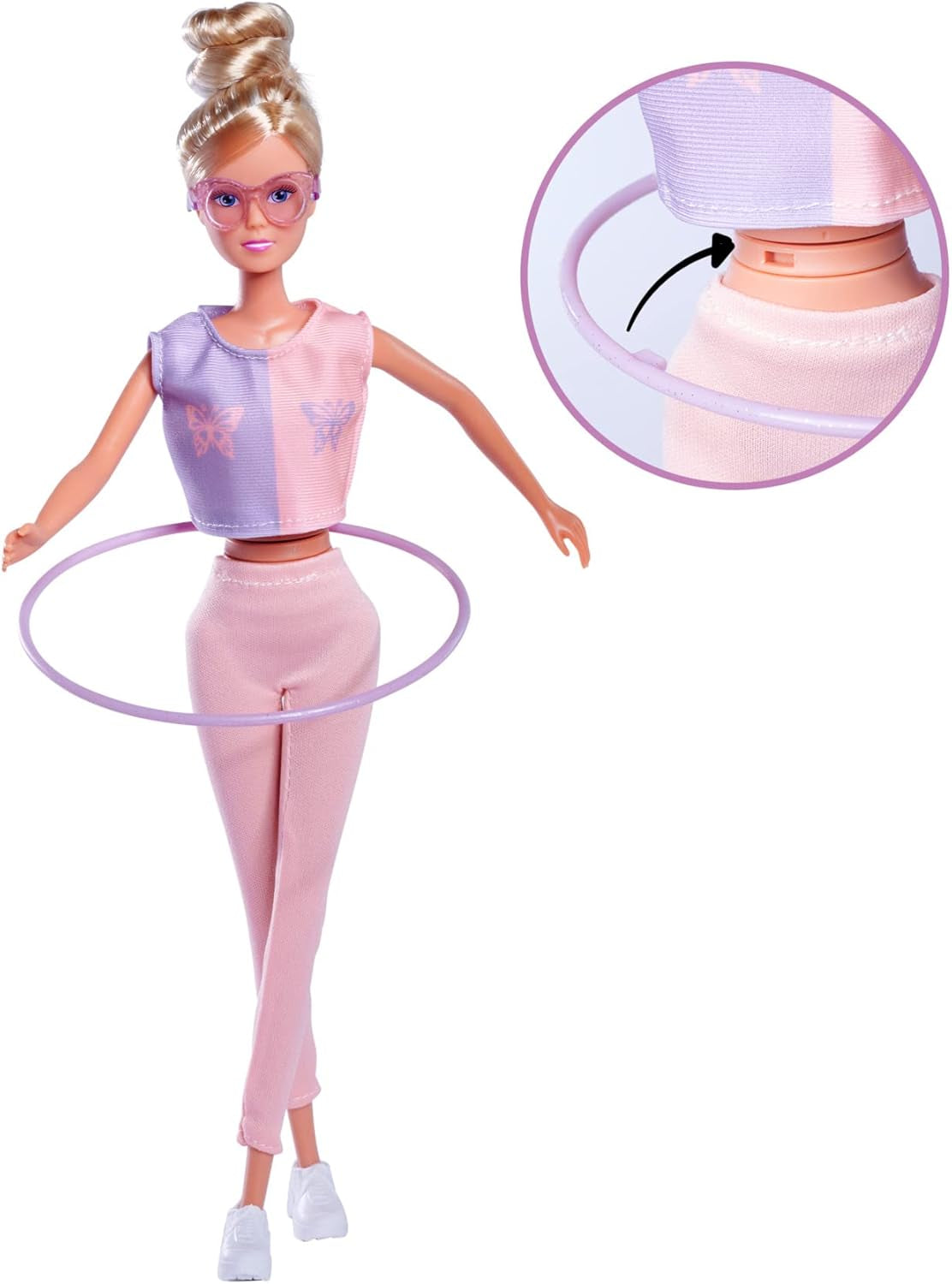 Simba 105733619 - Steffi Love Hula Hoop, Legetøjsdukke med sportstøj, Hula Hoop og mekanisk funktion, 29 cm, Alders 3+