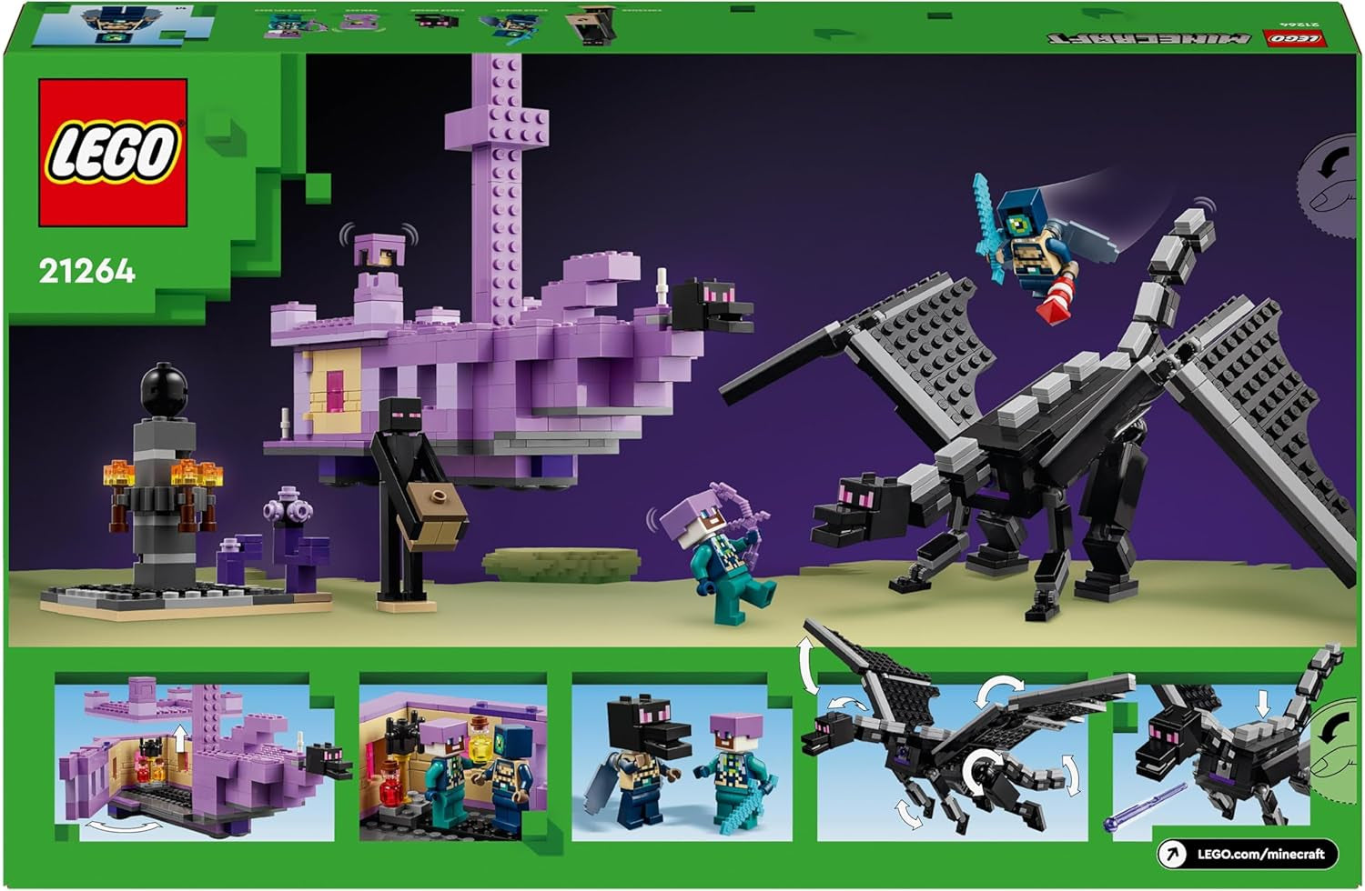 LEGO Minecraft The End Dragon and The End Ship Action-legetøj og opdagelsessæt Videospilbyggesæt Adventuresæt Gave til drenge og piger 8 år 21264 byggesæt Beuche den LEGO-Store