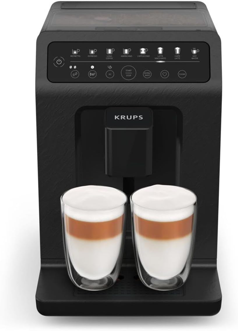 Krups EA897B Evidence ECOdesign automatisk espressomaskine, automatisk espresso- og cappuccinofunktion, Quattro Force-teknologi, one-touch mælkekopper, 8 forudindstillinger, mælkesystem, 1450W