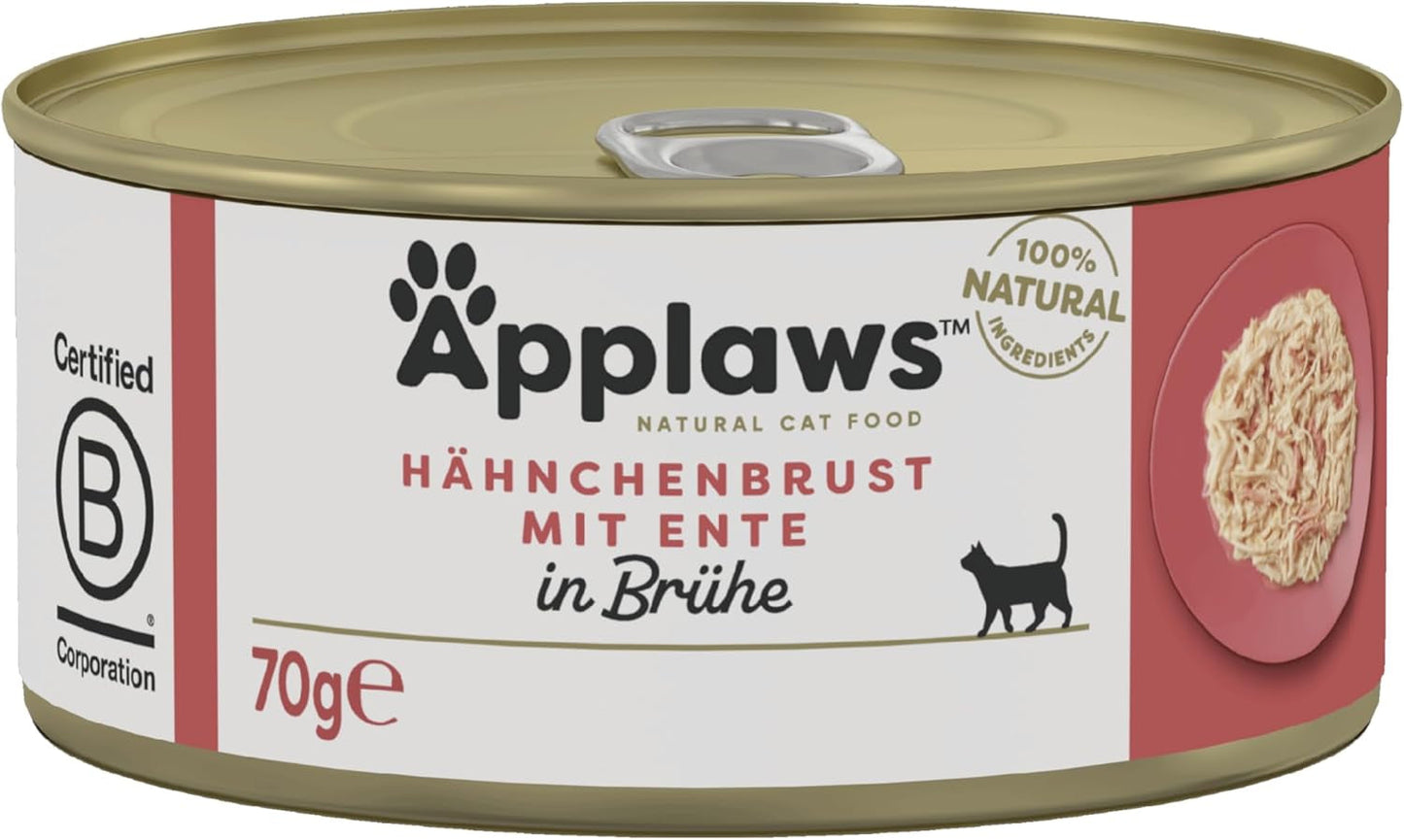 Applaws Premium naturligt vådfoder til katte, kylling med and i suppe, dåse 70 g (24x70 g)