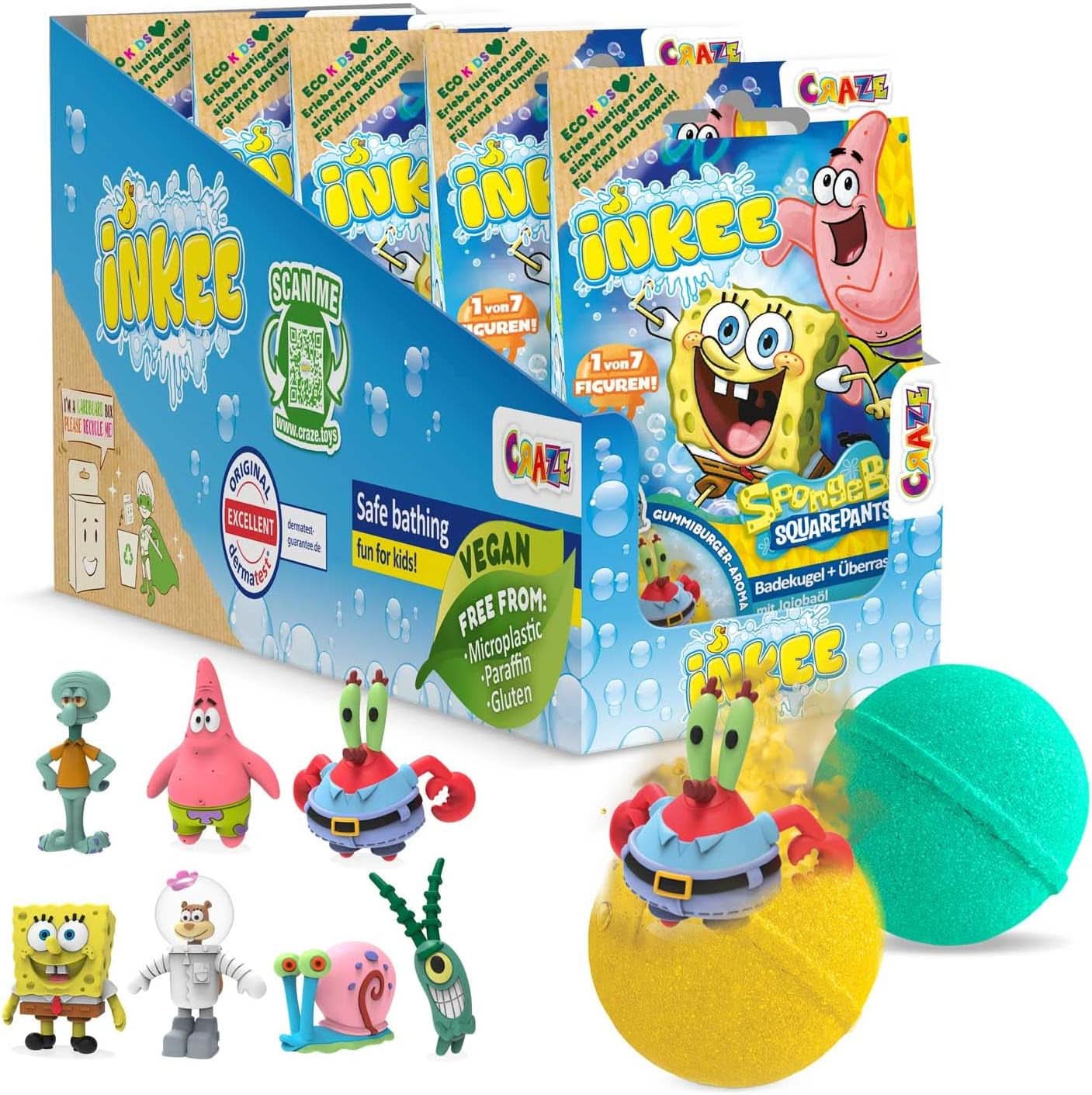 INKEE SpongeBob Surprise Børnebadebomb SvampeBob Firkant Samleobjekt 80 Grams Naty Shop Sæt 5 SpongeBob Surprise Bath Bombs