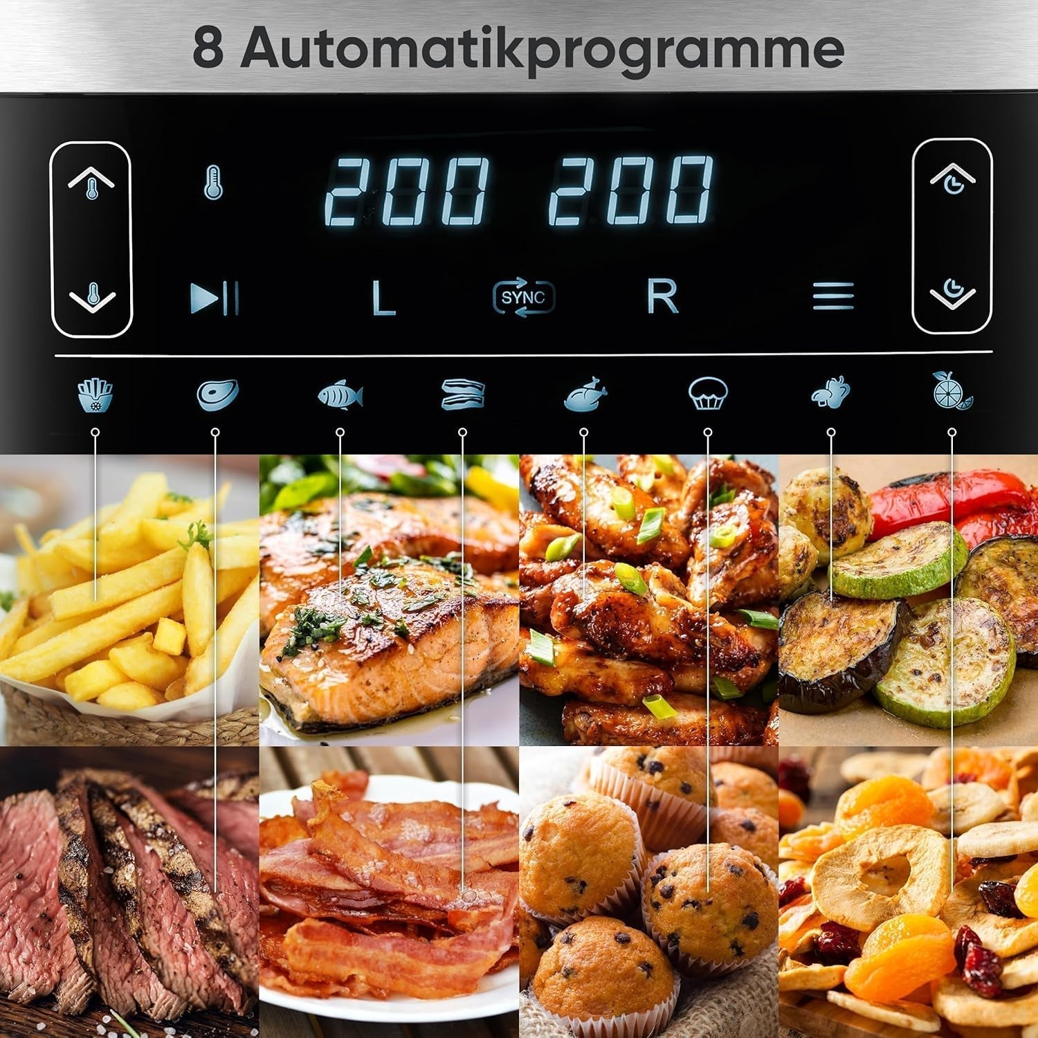 SEVERIN Dobbelt varmluftfriture med kogekammer 2 X 3,8 L, 8 automatiske programmer Hvidevarer Naty Shop