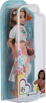 Vaiana dukke med tilbehør, 29 cm, 13 artikulationspunkter, officielt licenseret af Jakks Pacific. Komplet med kombinerbart tilbehør og en funklende Mickey ring!