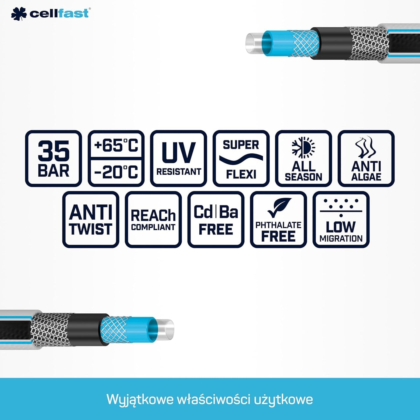 Haveslange Cellfast MULTIFLEX PRO, slidstærk, 6-lags, ATS2 strikket fletning, UV- og algebestandig, tungmetalfri, fløjlsteknologi, 35 bar, -20/+65°C, 3/4", 30m