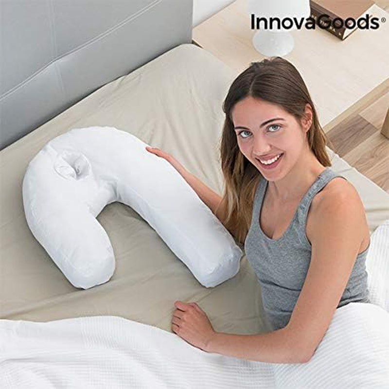 Innovagoods Ergonomisk U-formet pude til sidesover, ideel til graviditet, fremmer rolig vejrtrækning, reducerer snorken, bomuld og polyester, hvid, 39 X 57 X 14 cm Cervikal ortopædiske puder Naty Shop