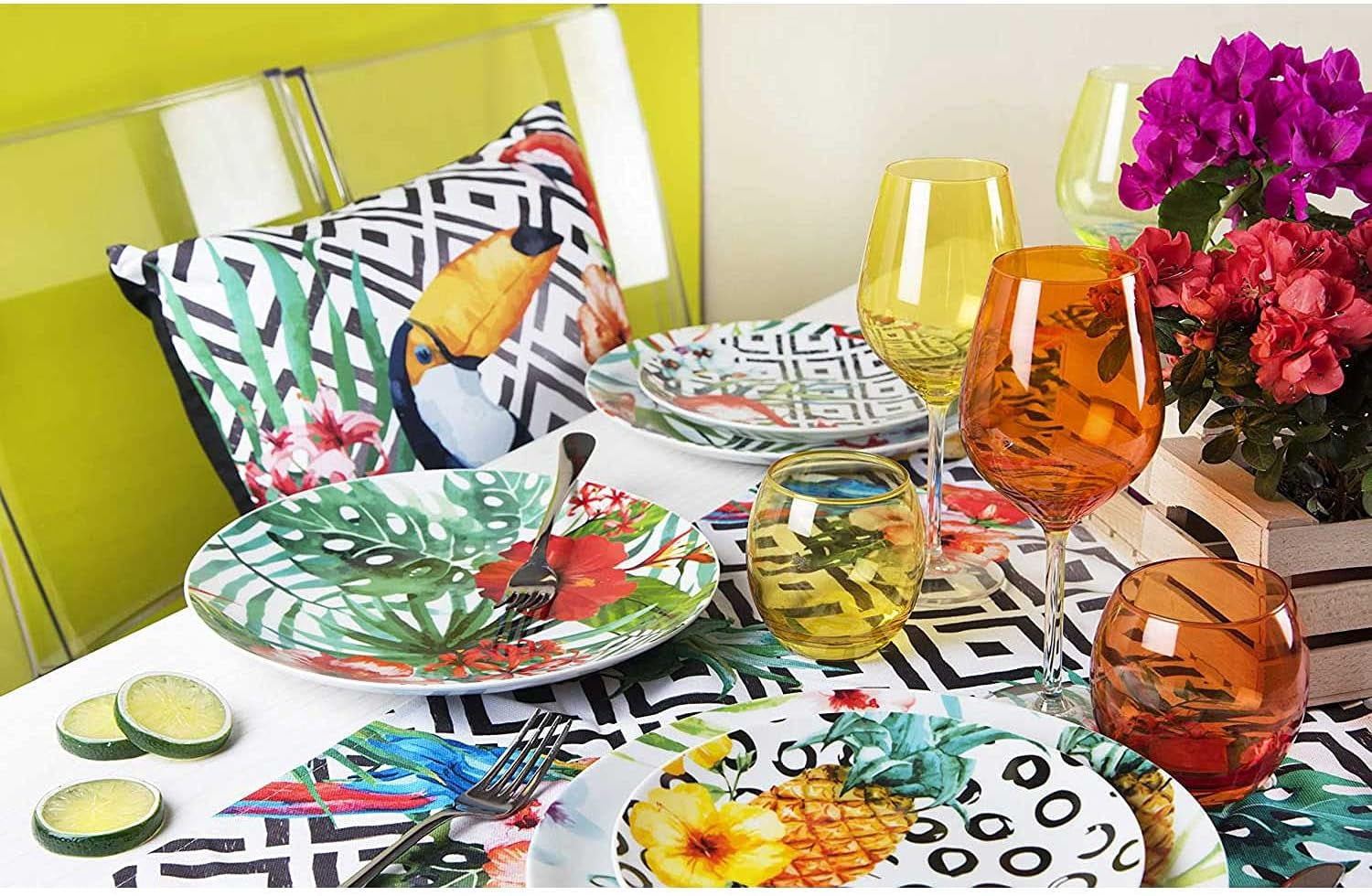 Excelsa Tropical Chic Tallerkensæt, 18 Stück, Porzellan, mehrfarbig