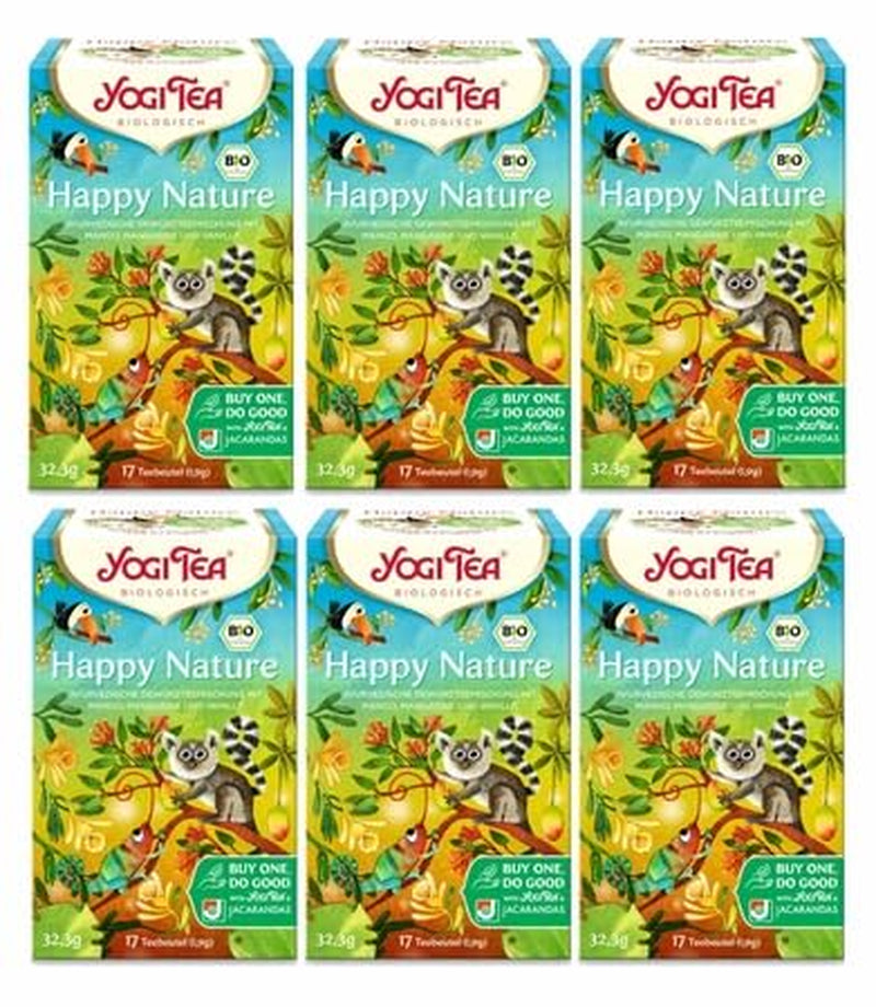 Yogi Tea - Happy Nature, Buy One and Do Good, Organic Ayurvedic Spice Urte Tea, Mango, Mandarin, Vaniljeblanding, Yogi Tea 6 Pack, 6X17 teposer (102 teposer i alt)