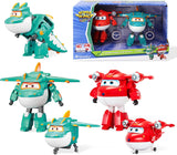 Super Wings 5" Transforming Characters 2-Pack Transforming Supercharged Jett + Tino Transformer Legetøj til drenge og piger i alderen 3+ Røde actionfigurer Naty Shop Jett Tino